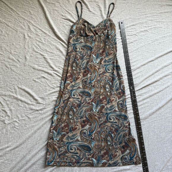 Sz Medium Vintage 90’s La Belle made in US Paisley brown & blue Spag Strap Dress - Picture 1 of 9